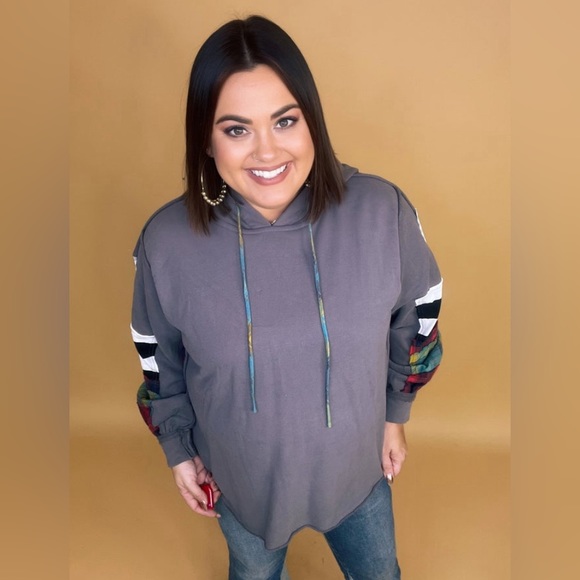 New Easel Ash Hoodie with Plaid Accents Relaxed Fit Size Large HTF - Picture 2 of 9